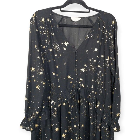 If By Sea Black Celestial Print Dress With Stars & Moons SZ L Sheer Dress - Picture 3 of 9